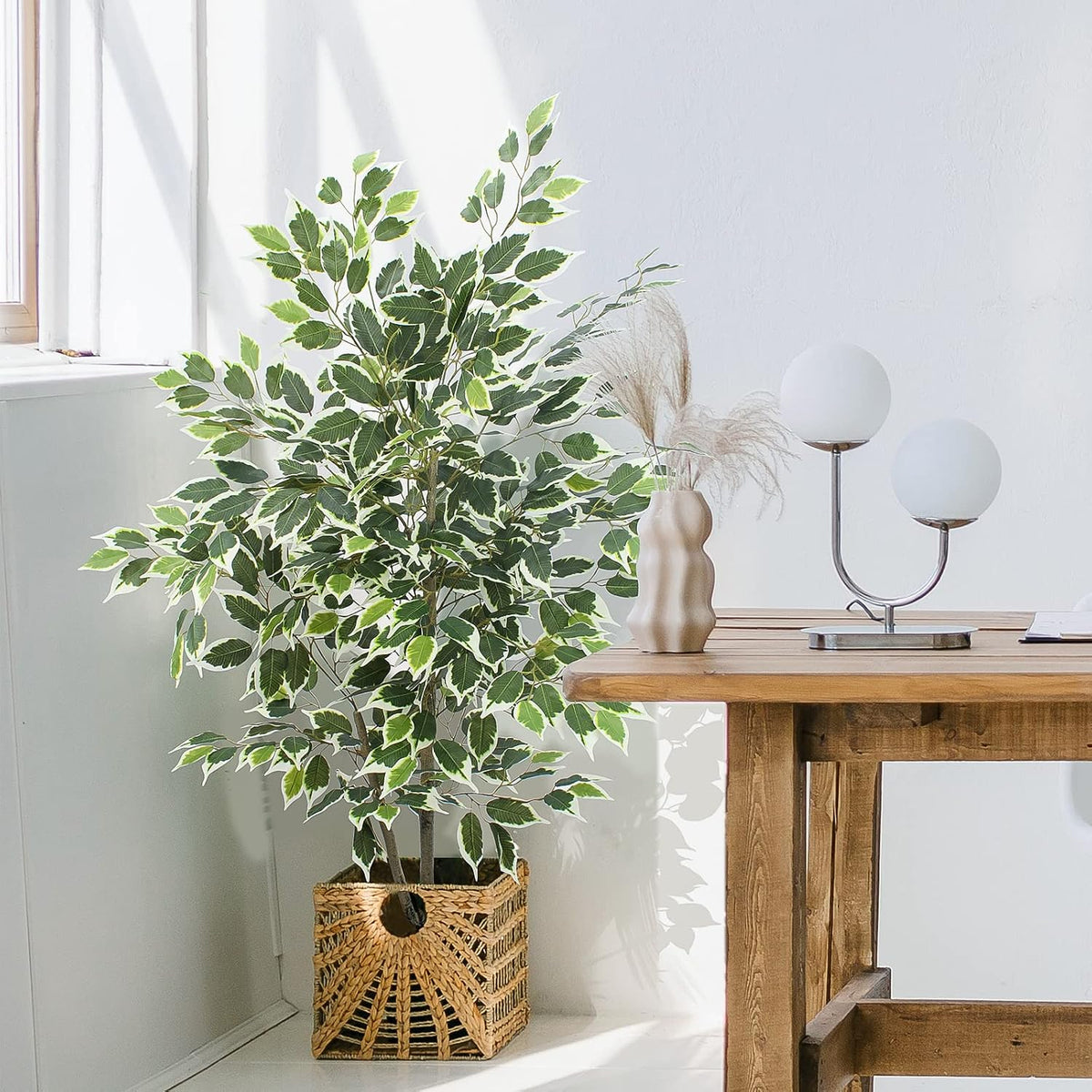Artificial Ficus Tree - 4 FT Tall Silk Fake Tree with Pot - Lifelike Foliage & Branches for Indoor/Outdoor Decor