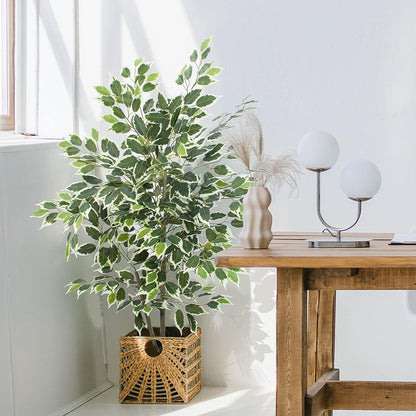Artificial Ficus Tree - 4 FT Tall Silk Fake Tree with Pot - Lifelike Foliage & Branches for Indoor/Outdoor Decor