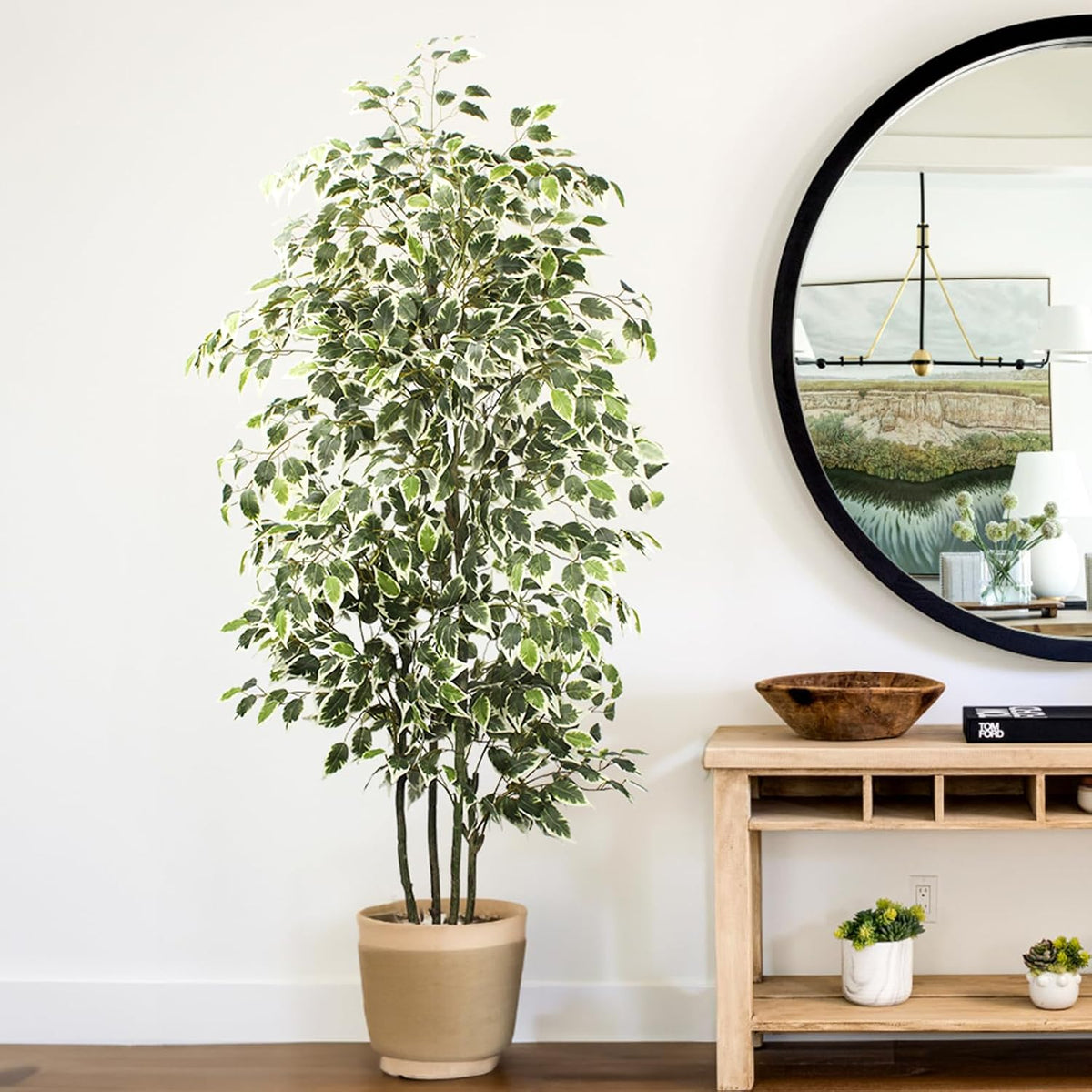 Artificial Ficus Tree - 4 FT Tall Silk Fake Tree with Pot - Lifelike Foliage & Branches for Indoor/Outdoor Decor