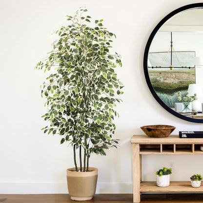 Artificial Ficus Tree - 4 FT Tall Silk Fake Tree with Pot - Lifelike Foliage & Branches for Indoor/Outdoor Decor