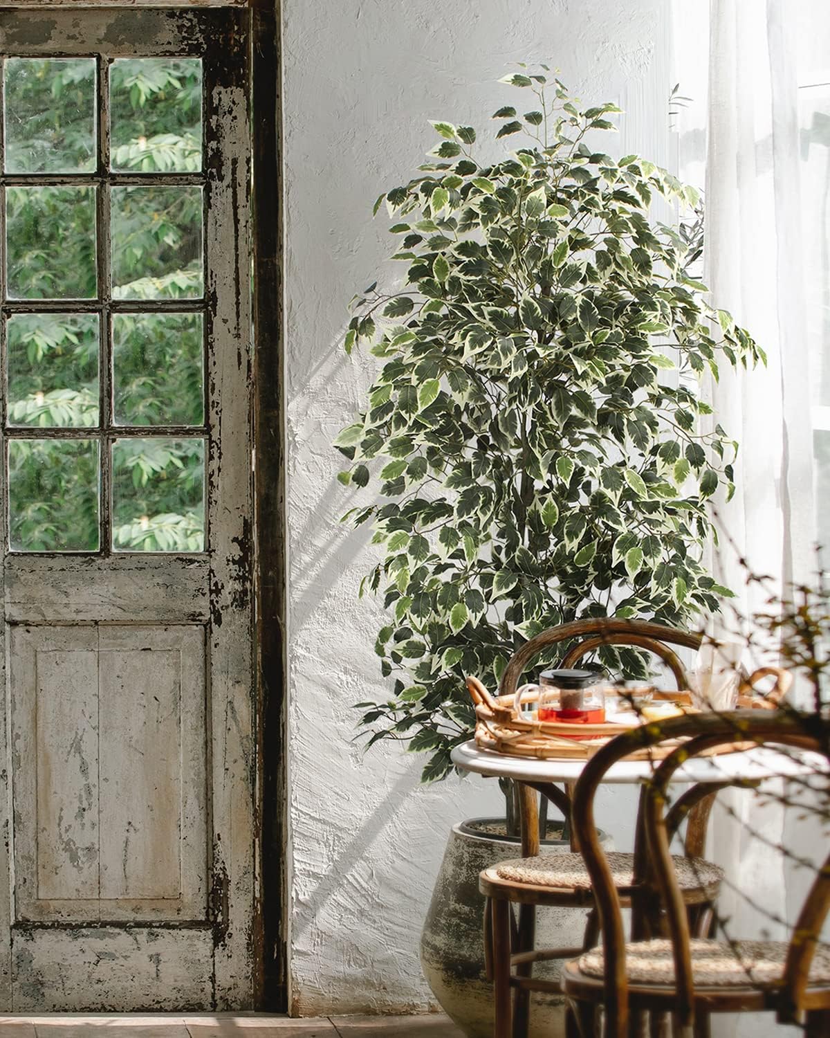 Artificial Ficus Tree - 4 FT Tall Silk Fake Tree with Pot - Lifelike Foliage & Branches for Indoor/Outdoor Decor