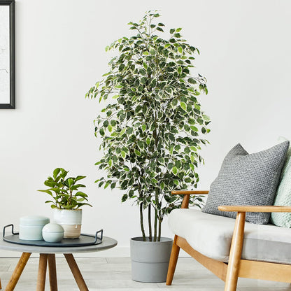 Artificial Ficus Tree - 4 FT Tall Silk Fake Tree with Pot - Lifelike Foliage & Branches for Indoor/Outdoor Decor