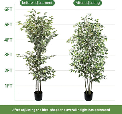 Artificial Ficus Tree - 4 FT Tall Silk Fake Tree with Pot - Lifelike Foliage & Branches for Indoor/Outdoor Decor