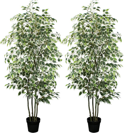 Artificial Ficus Tree - 4 FT Tall Silk Fake Tree with Pot - Lifelike Foliage & Branches for Indoor/Outdoor Decor