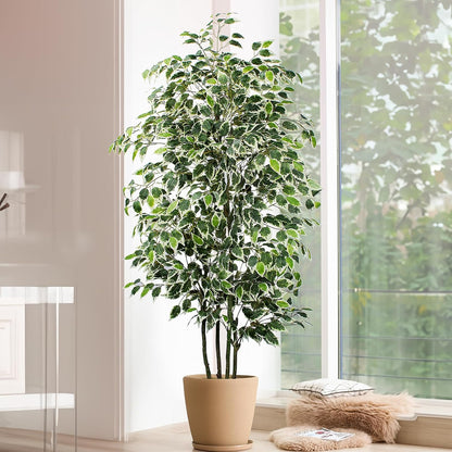 Artificial Ficus Tree - 4 FT Tall Silk Fake Tree with Pot - Lifelike Foliage & Branches for Indoor/Outdoor Decor