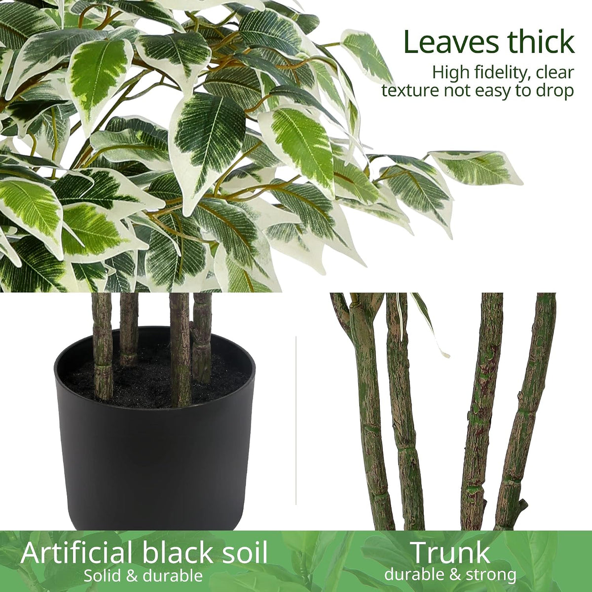 Artificial Ficus Tree - 4 FT Tall Silk Fake Tree with Pot - Lifelike Foliage & Branches for Indoor/Outdoor Decor