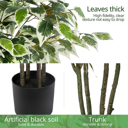 Artificial Ficus Tree - 4 FT Tall Silk Fake Tree with Pot - Lifelike Foliage & Branches for Indoor/Outdoor Decor