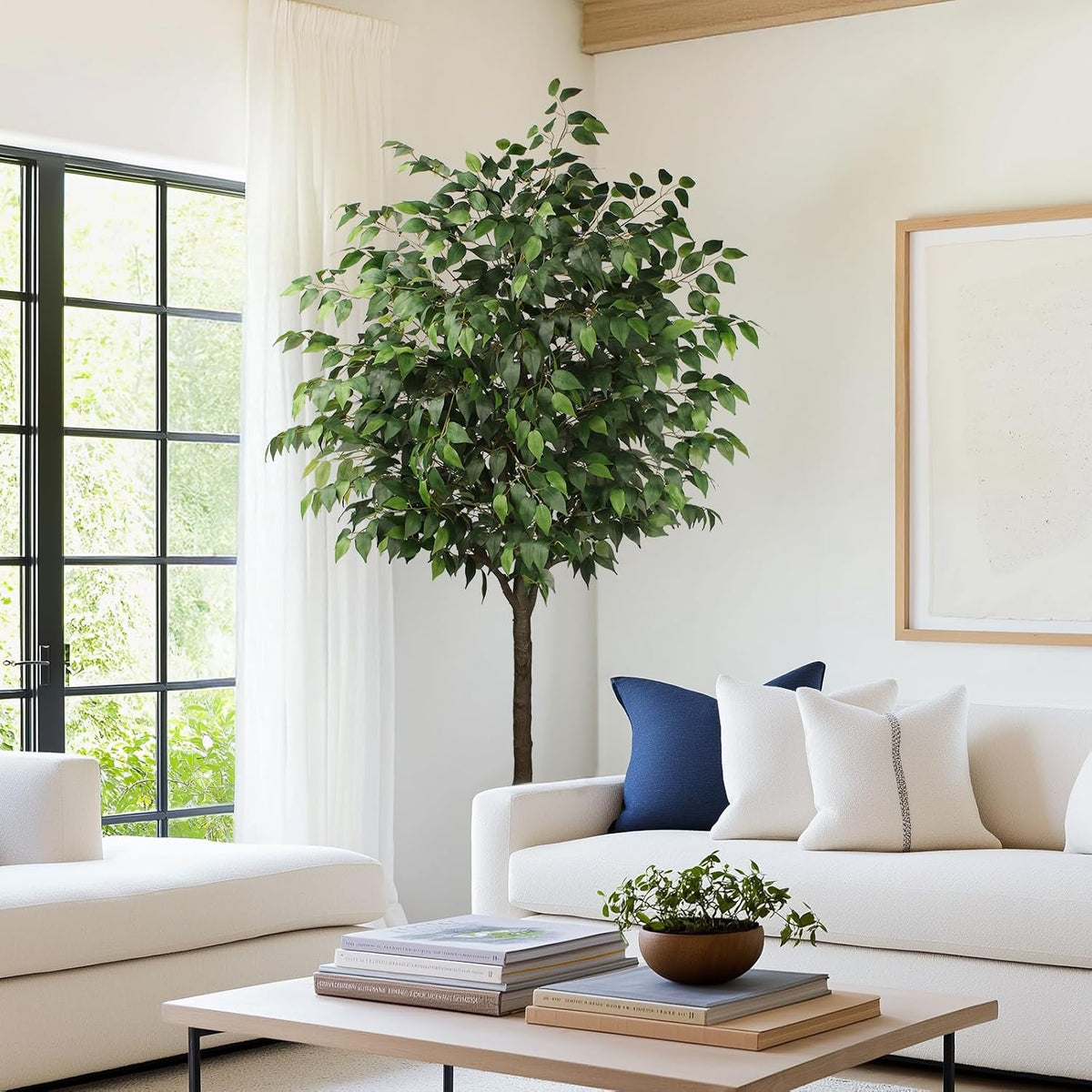 Artificial Ficus Tree - 4 FT Tall Silk Fake Tree with Pot - Lifelike Foliage & Branches for Indoor/Outdoor Decor