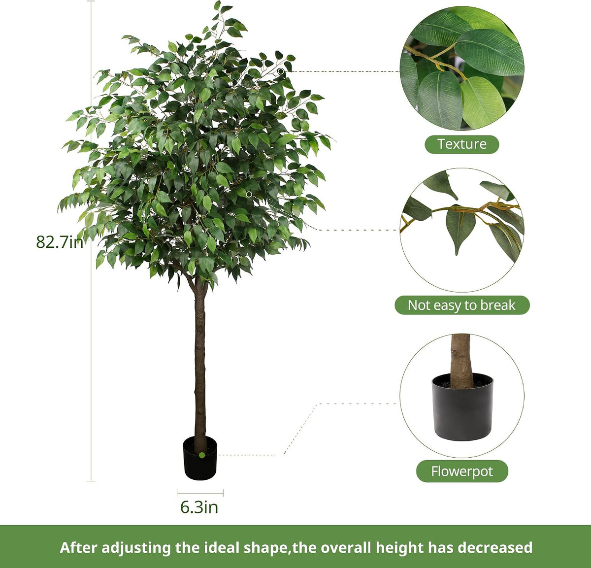 Artificial Ficus Tree - 4 FT Tall Silk Fake Tree with Pot - Lifelike Foliage & Branches for Indoor/Outdoor Decor