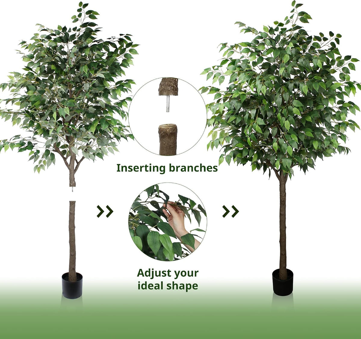 Artificial Ficus Tree - 4 FT Tall Silk Fake Tree with Pot - Lifelike Foliage & Branches for Indoor/Outdoor Decor