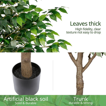 Artificial Ficus Tree - 4 FT Tall Silk Fake Tree with Pot - Lifelike Foliage & Branches for Indoor/Outdoor Decor