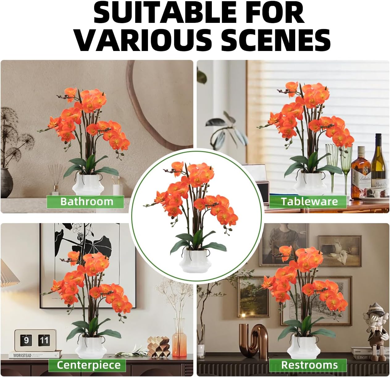 Artificial Orchid Flower Plant 20.9'' Real Touch Faux Orchids in Ceramic Vase Purple Dapple Fake Phalaenopsis Flower Arrangement Silk Orchids with Stems for Centerpiece Table Home Indoor Decor