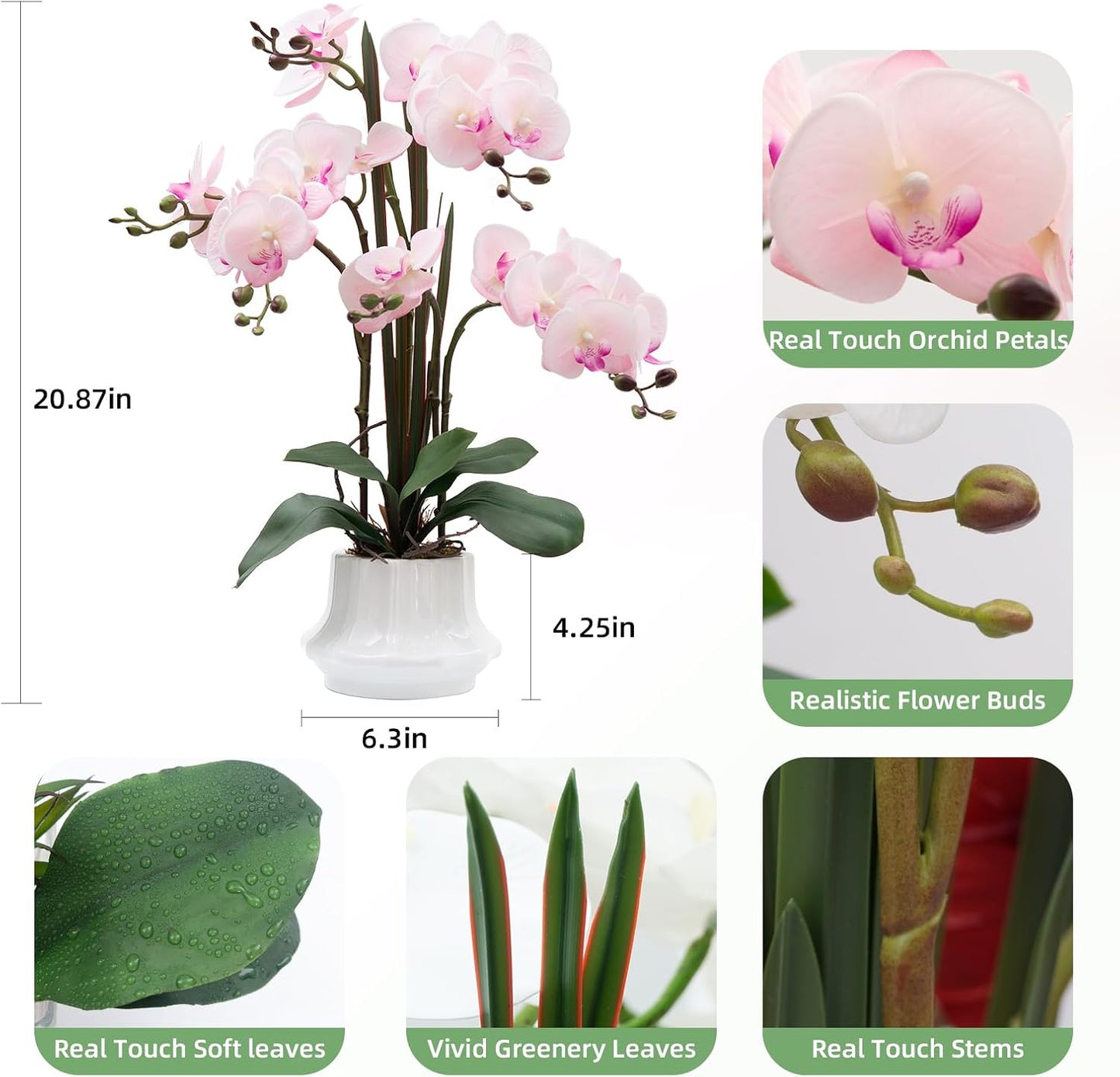 Artificial Orchid Flower Plant 20.9'' Real Touch Faux Orchids in Ceramic Vase Purple Dapple Fake Phalaenopsis Flower Arrangement Silk Orchids with Stems for Centerpiece Table Home Indoor Decor