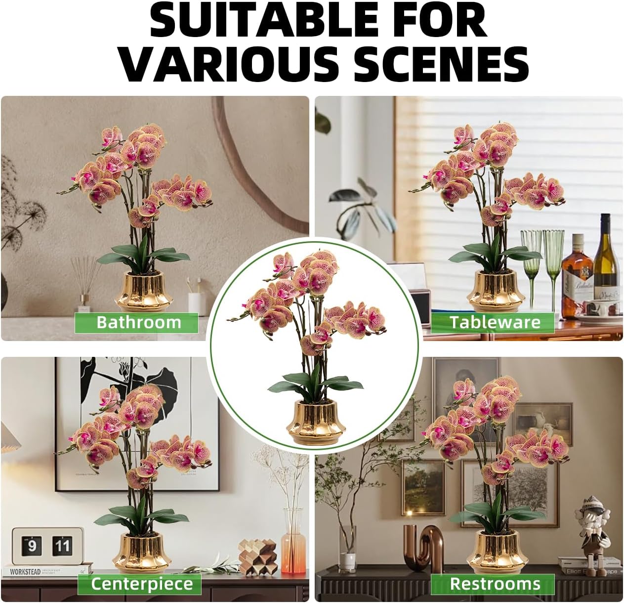 Artificial Orchid Flower Plant 20.9'' Real Touch Faux Orchids in Ceramic Vase Purple Dapple Fake Phalaenopsis Flower Arrangement Silk Orchids with Stems for Centerpiece Table Home Indoor Decor