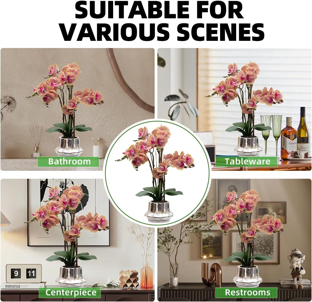 Artificial Orchid Flower Plant 20.9'' Real Touch Faux Orchids in Ceramic Vase Purple Dapple Fake Phalaenopsis Flower Arrangement Silk Orchids with Stems for Centerpiece Table Home Indoor Decor