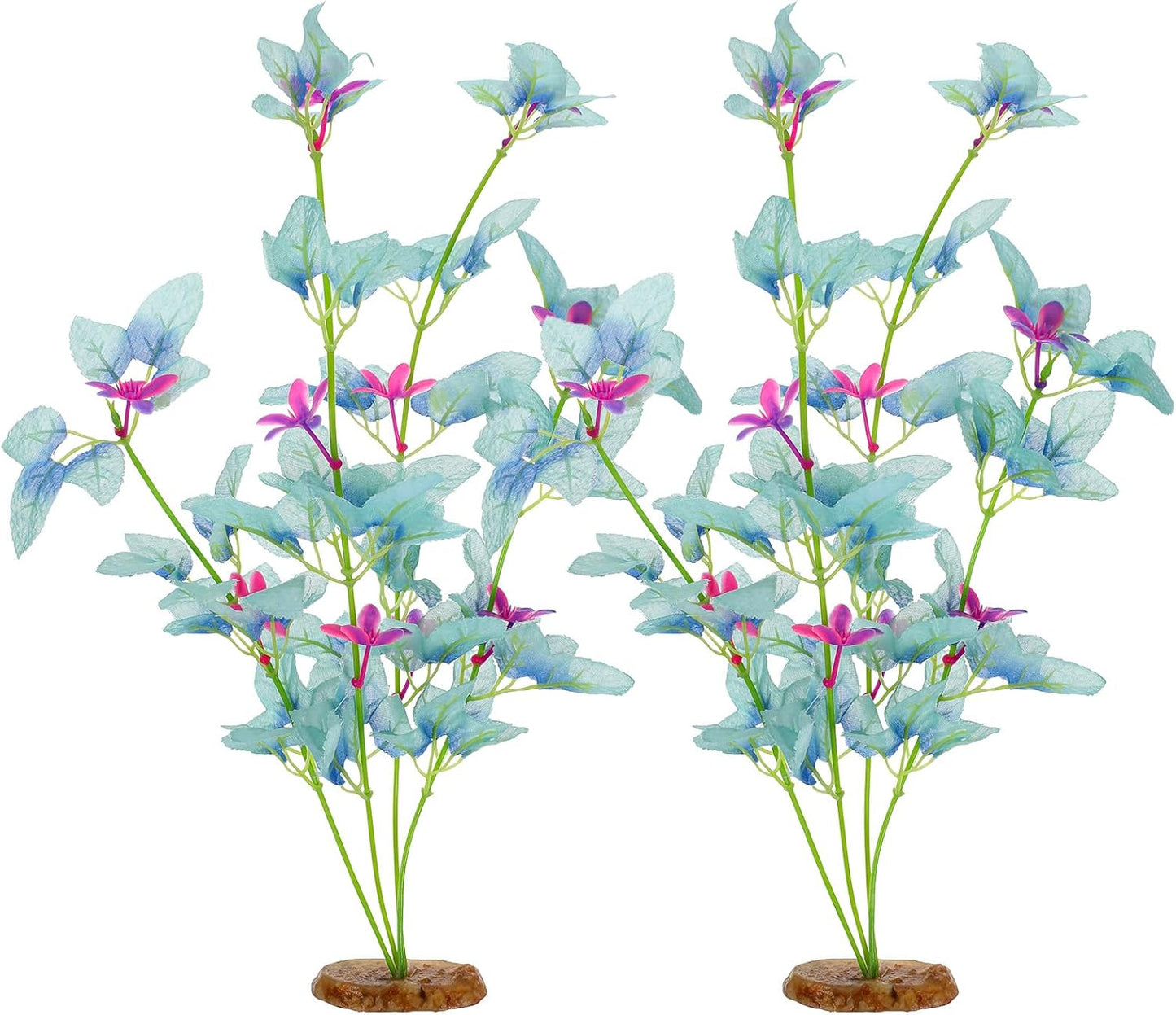 2Pcs Silk Aquarium Plants- 13" Cyan Silk Plants for Fish Tank, Goldfish Tall Fish Tank Decorations & Freshwater Betta Habitat- for Miniature Eco Enthusiasts