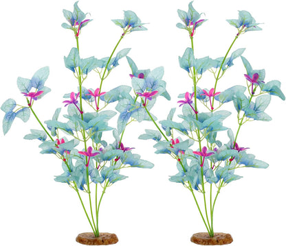 2Pcs Silk Aquarium Plants- 13" Cyan Silk Plants for Fish Tank, Goldfish Tall Fish Tank Decorations & Freshwater Betta Habitat- for Miniature Eco Enthusiasts