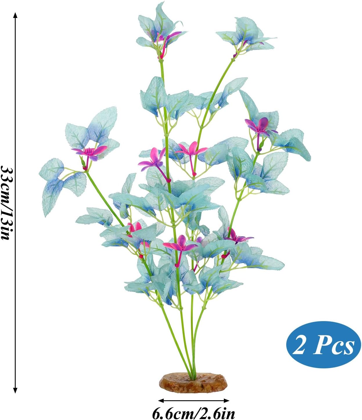 2Pcs Silk Aquarium Plants- 13" Cyan Silk Plants for Fish Tank, Goldfish Tall Fish Tank Decorations & Freshwater Betta Habitat- for Miniature Eco Enthusiasts
