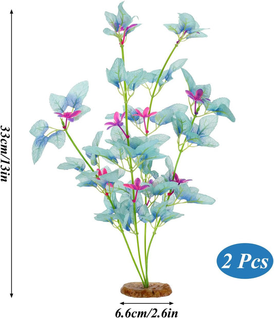 2Pcs Silk Aquarium Plants- 13" Cyan Silk Plants for Fish Tank, Goldfish Tall Fish Tank Decorations & Freshwater Betta Habitat- for Miniature Eco Enthusiasts