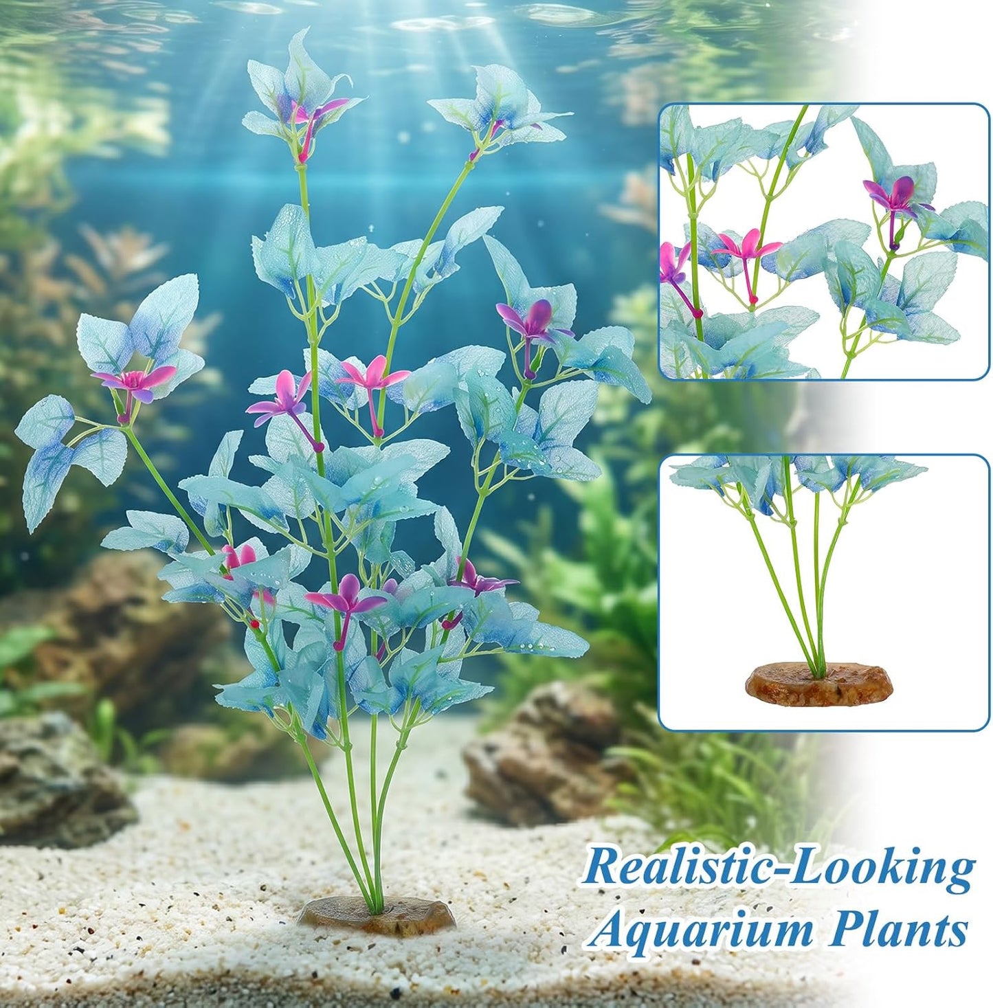 2Pcs Silk Aquarium Plants- 13" Cyan Silk Plants for Fish Tank, Goldfish Tall Fish Tank Decorations & Freshwater Betta Habitat- for Miniature Eco Enthusiasts