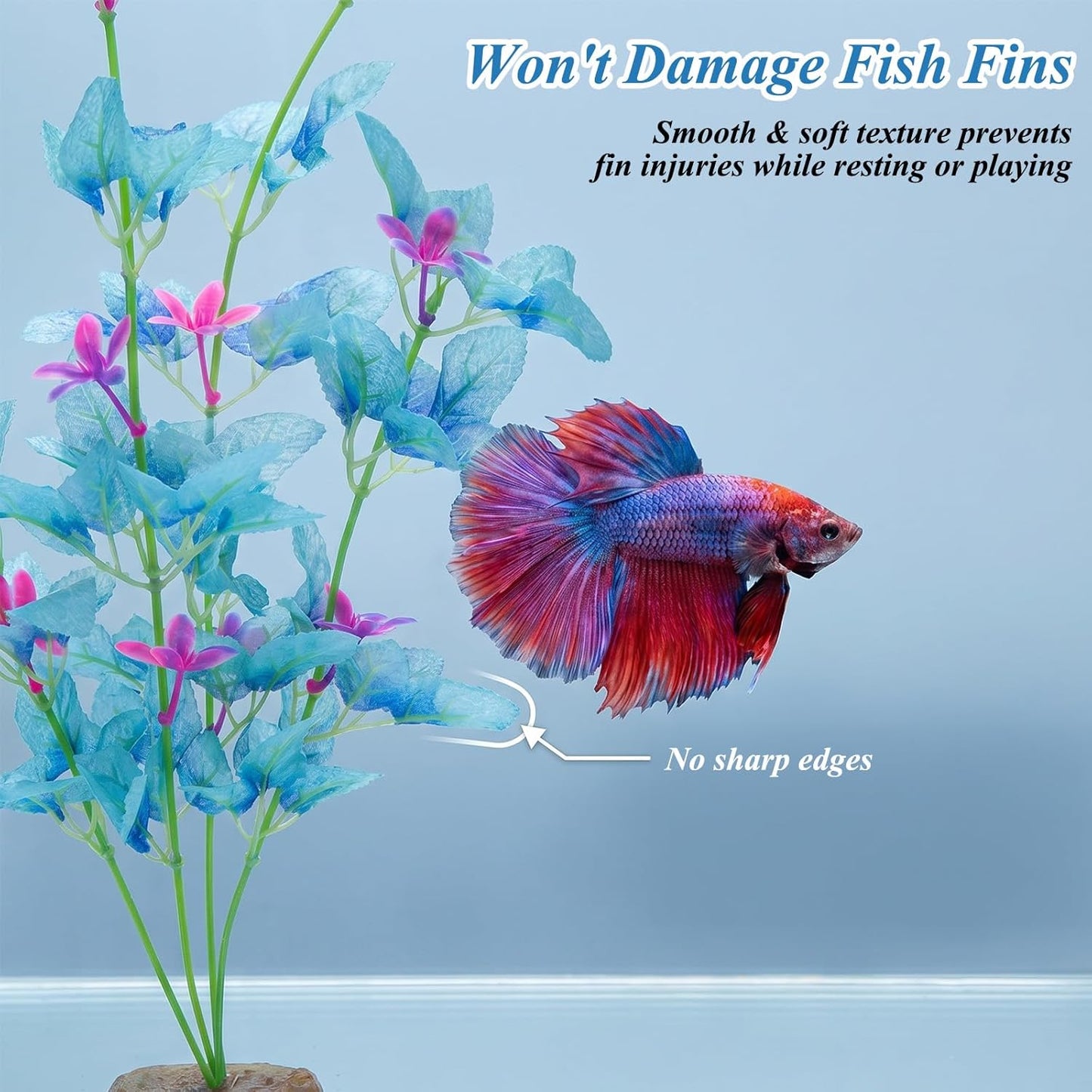 2Pcs Silk Aquarium Plants- 13" Cyan Silk Plants for Fish Tank, Goldfish Tall Fish Tank Decorations & Freshwater Betta Habitat- for Miniature Eco Enthusiasts