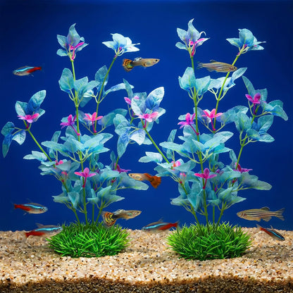 2Pcs Silk Aquarium Plants- 13" Cyan Silk Plants for Fish Tank, Goldfish Tall Fish Tank Decorations & Freshwater Betta Habitat- for Miniature Eco Enthusiasts