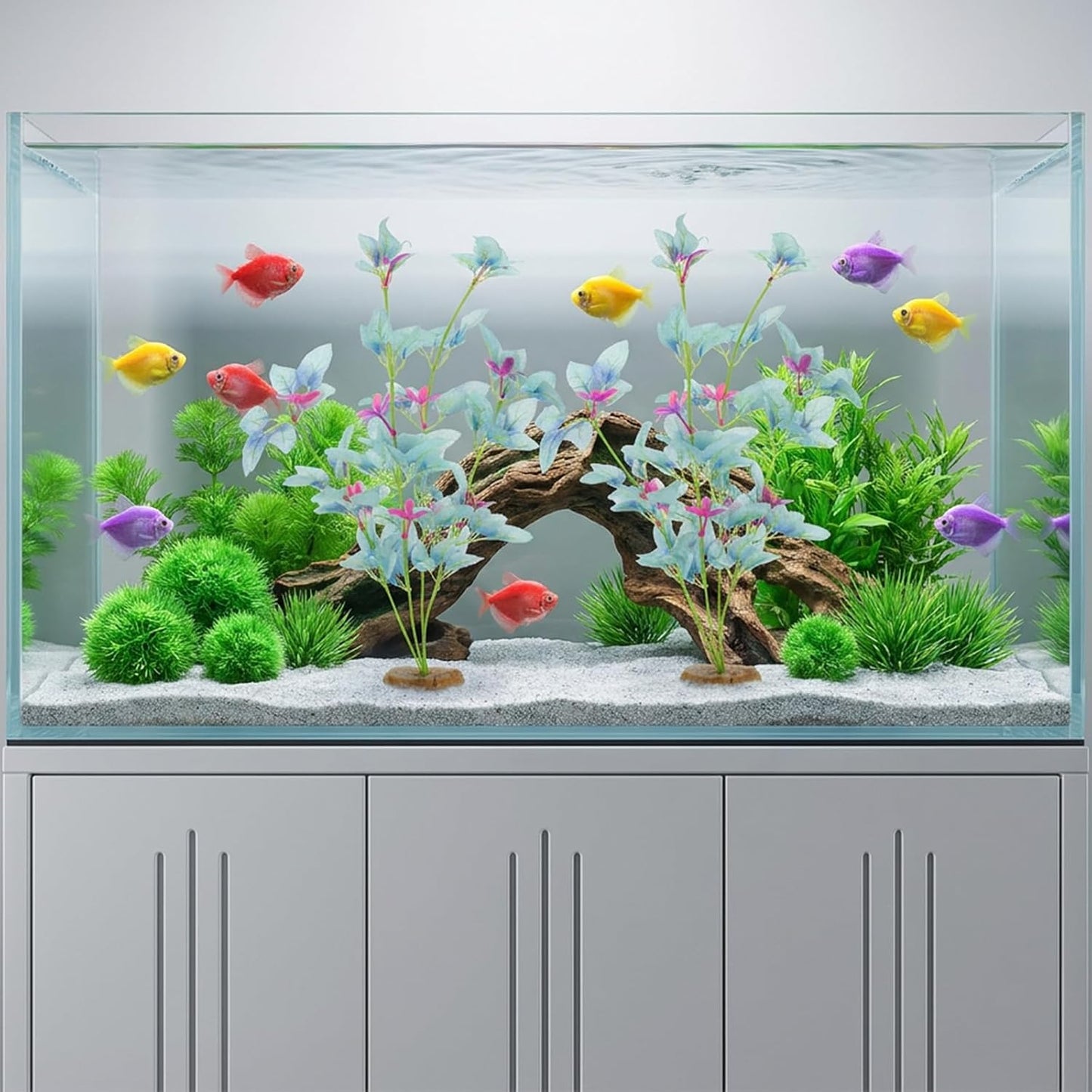 2Pcs Silk Aquarium Plants- 13" Cyan Silk Plants for Fish Tank, Goldfish Tall Fish Tank Decorations & Freshwater Betta Habitat- for Miniature Eco Enthusiasts