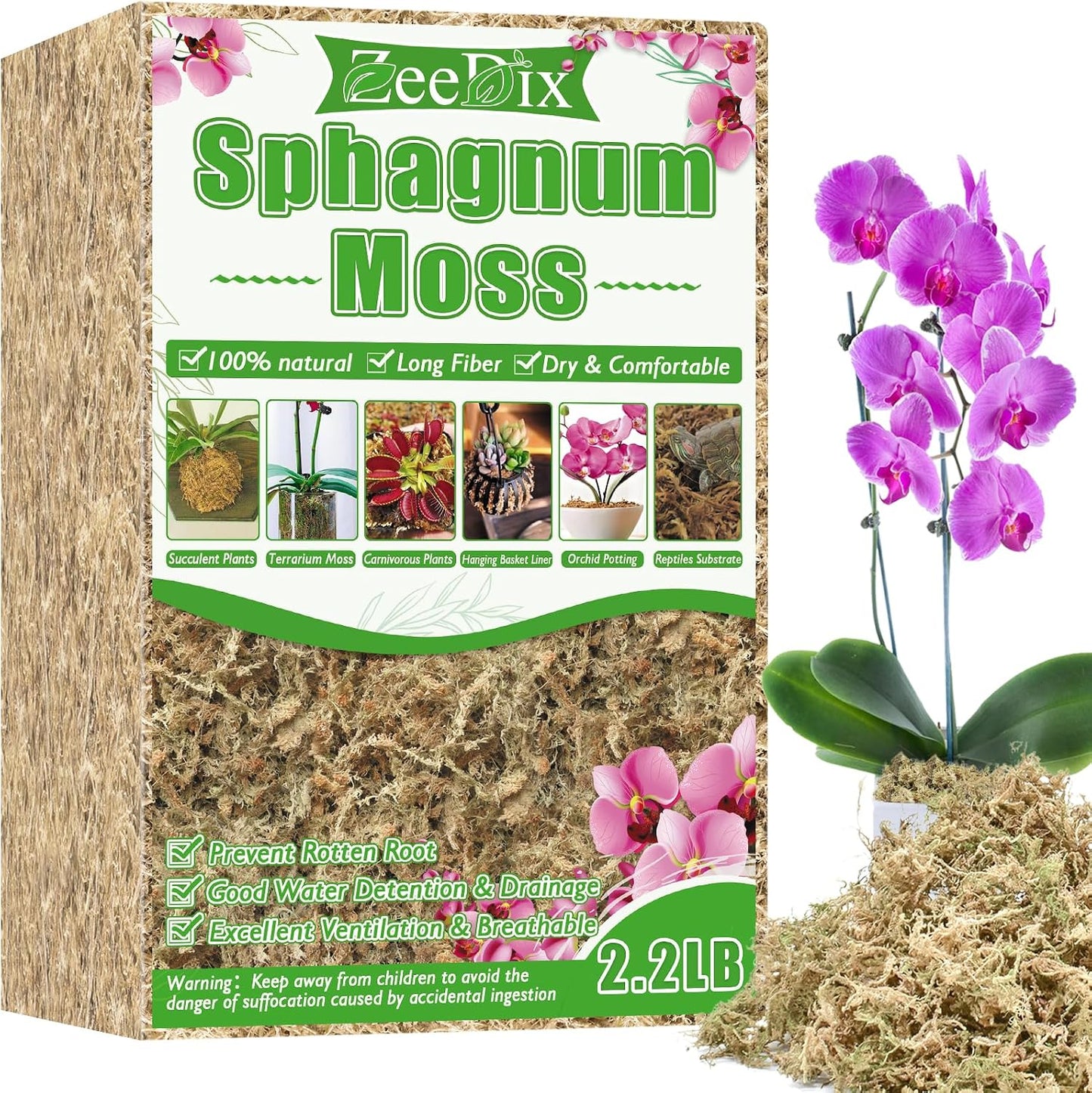 4 qt Sphagnum Moss for Indoor Plants, Natural Dried Long Fiber Moss for Orchid Repotting, Carnivorous Plants, Succulents, Monstera, Flower & Reptile Terrariums Habitats (3 oz)