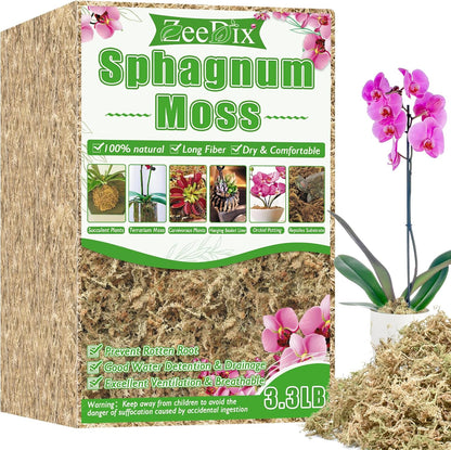 4 qt Sphagnum Moss for Indoor Plants, Natural Dried Long Fiber Moss for Orchid Repotting, Carnivorous Plants, Succulents, Monstera, Flower & Reptile Terrariums Habitats (3 oz)
