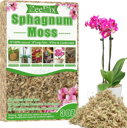 4 qt Sphagnum Moss for Indoor Plants, Natural Dried Long Fiber Moss for Orchid Repotting, Carnivorous Plants, Succulents, Monstera, Flower & Reptile Terrariums Habitats (3 oz)
