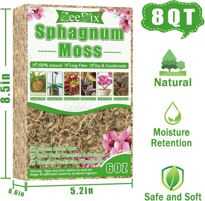 4 qt Sphagnum Moss for Indoor Plants, Natural Dried Long Fiber Moss for Orchid Repotting, Carnivorous Plants, Succulents, Monstera, Flower & Reptile Terrariums Habitats (3 oz)