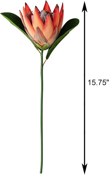Artificial Protea Cynaroides for Flower Arrangements, Faux Silk Bouquet for Table Decoration Centerpieces, Wedding (3 Pieces, Red)