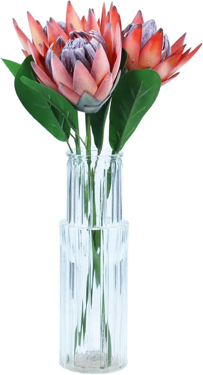 Artificial Protea Cynaroides for Flower Arrangements, Faux Silk Bouquet for Table Decoration Centerpieces, Wedding (3 Pieces, Red)