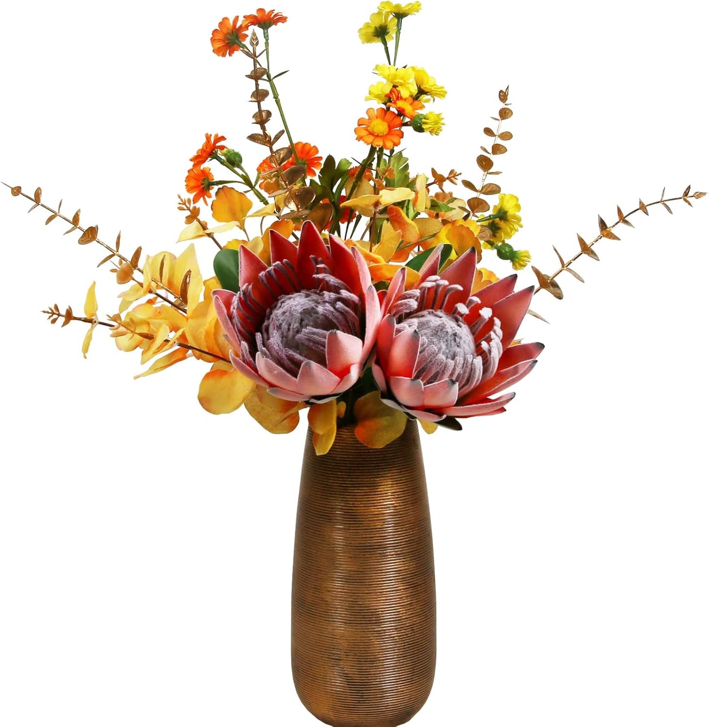 Artificial Protea Cynaroides for Flower Arrangements, Faux Silk Bouquet for Table Decoration Centerpieces, Wedding (3 Pieces, Red)