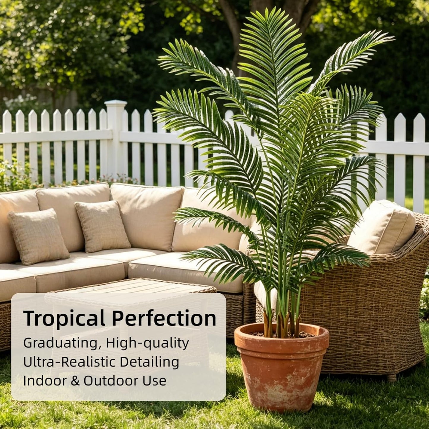 6FT Artificial Palm Trees 2 Pack, Fake Areca Potted Plants | Easy Setup, UV Resistant, Lifelike Tropical Cane Palm, Silk Tree for Living Room Garden Patio Home Office Décor