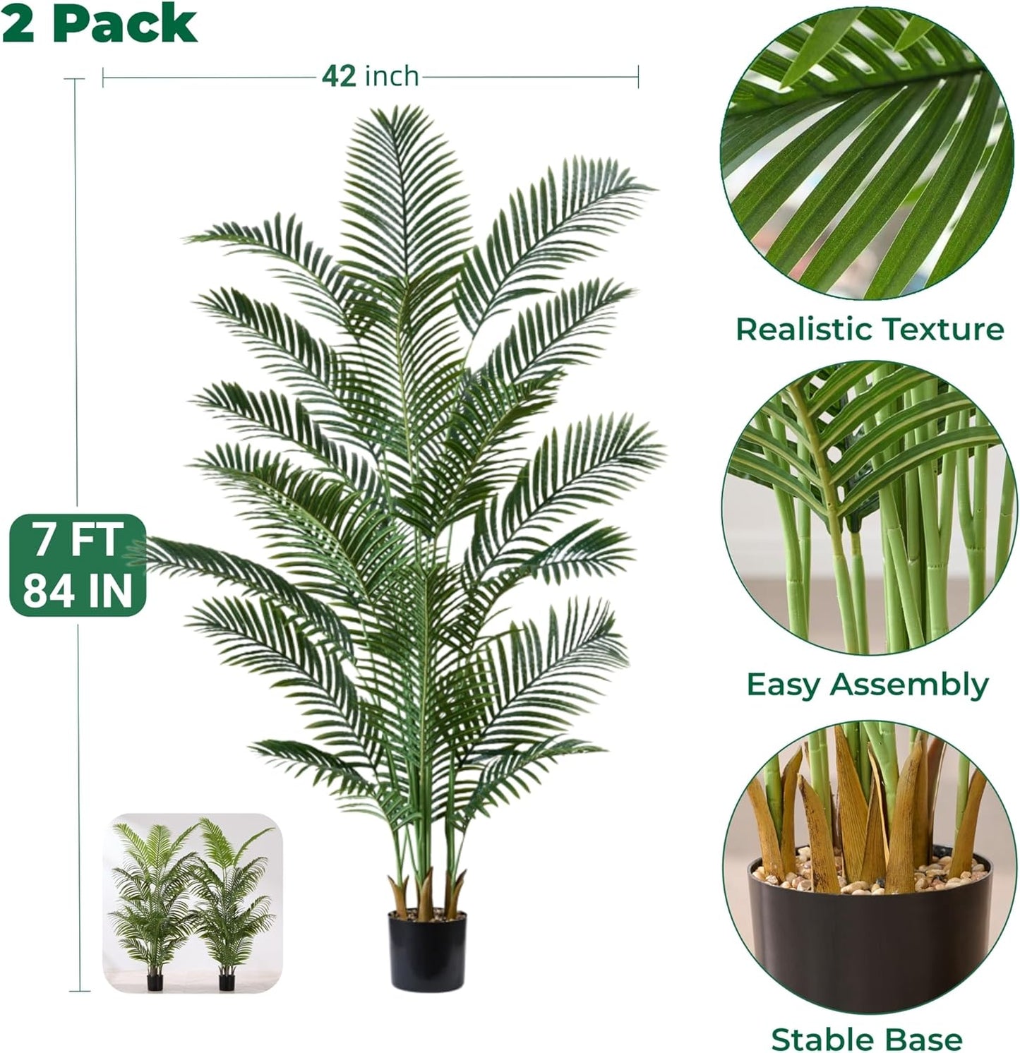 6FT Artificial Palm Trees 2 Pack, Fake Areca Potted Plants | Easy Setup, UV Resistant, Lifelike Tropical Cane Palm, Silk Tree for Living Room Garden Patio Home Office Décor