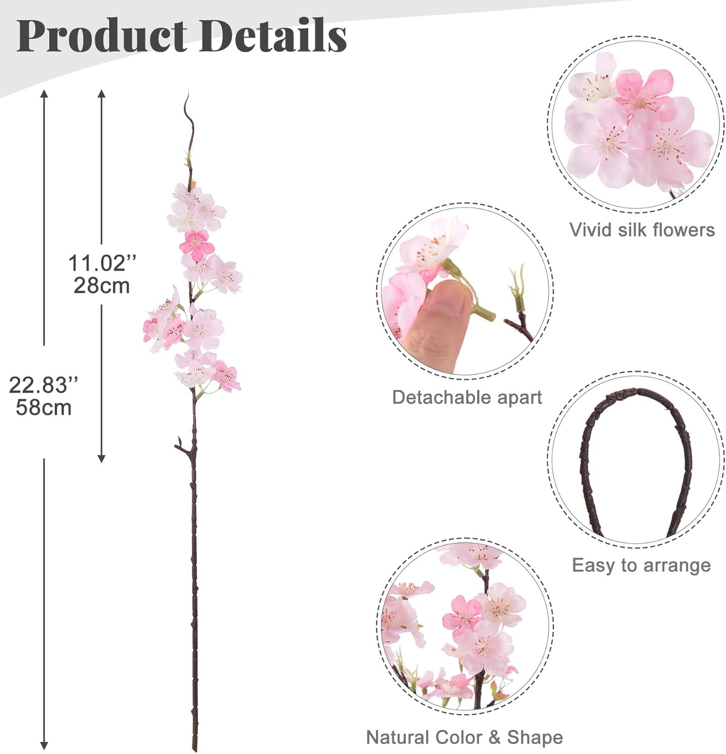 INXUGAO 12 PCS Faux Cherry Blossom Branches Decor 18.11 Inch Fake Artificial Cherry Flowers for Home Indoor Decoration Vase Arrangement Table Living Room Bedroom Spring Decor