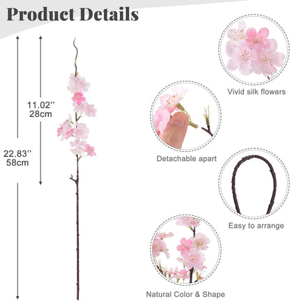 INXUGAO 12 PCS Faux Cherry Blossom Branches Decor 18.11 Inch Fake Artificial Cherry Flowers for Home Indoor Decoration Vase Arrangement Table Living Room Bedroom Spring Decor