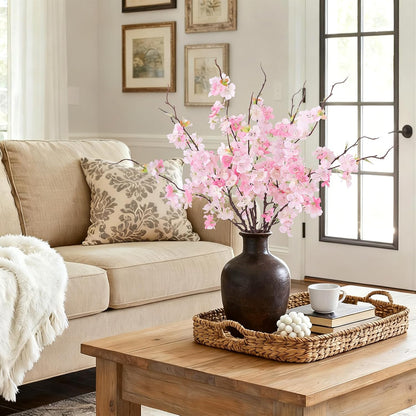 INXUGAO 12 PCS Faux Cherry Blossom Branches Decor 18.11 Inch Fake Artificial Cherry Flowers for Home Indoor Decoration Vase Arrangement Table Living Room Bedroom Spring Decor
