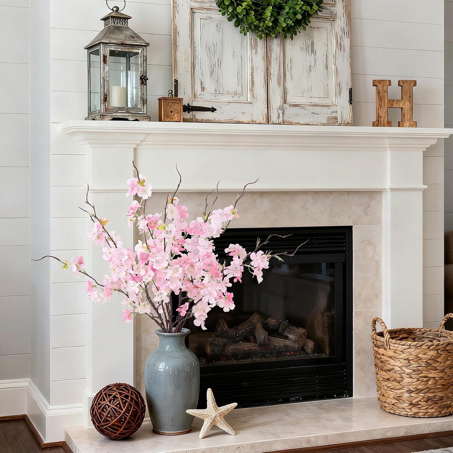 INXUGAO 12 PCS Faux Cherry Blossom Branches Decor 18.11 Inch Fake Artificial Cherry Flowers for Home Indoor Decoration Vase Arrangement Table Living Room Bedroom Spring Decor