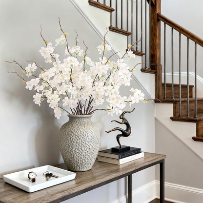 INXUGAO 12 PCS Faux Cherry Blossom Branches Decor 18.11 Inch Fake Artificial Cherry Flowers for Home Indoor Decoration Vase Arrangement Table Living Room Bedroom Spring Decor