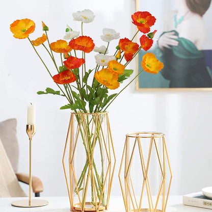 6 Pcs Artificial Poppy Flowers Silk Flower Poppy with Stems Real Touch Faux Poppy Spring Flowers for Home Kitchen Wedding Decorations Floral Arrangement Table Centerpiece