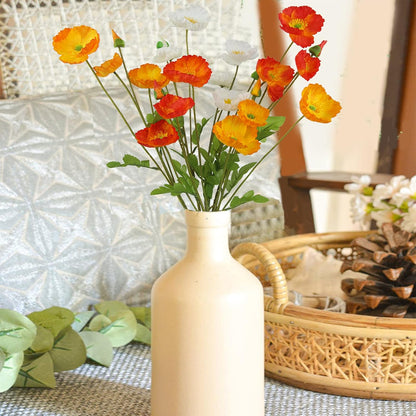 6 Pcs Artificial Poppy Flowers Silk Flower Poppy with Stems Real Touch Faux Poppy Spring Flowers for Home Kitchen Wedding Decorations Floral Arrangement Table Centerpiece