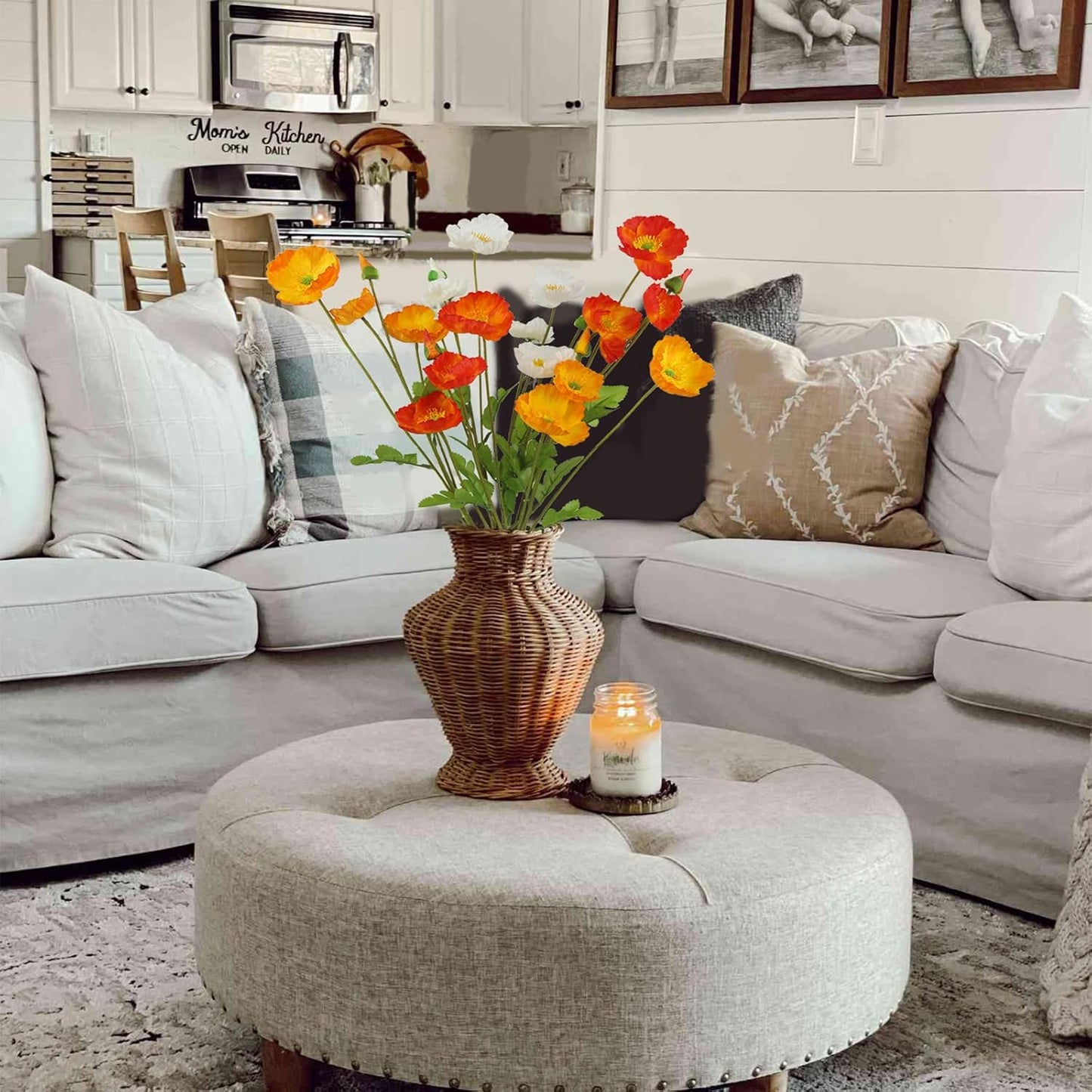 6 Pcs Artificial Poppy Flowers Silk Flower Poppy with Stems Real Touch Faux Poppy Spring Flowers for Home Kitchen Wedding Decorations Floral Arrangement Table Centerpiece