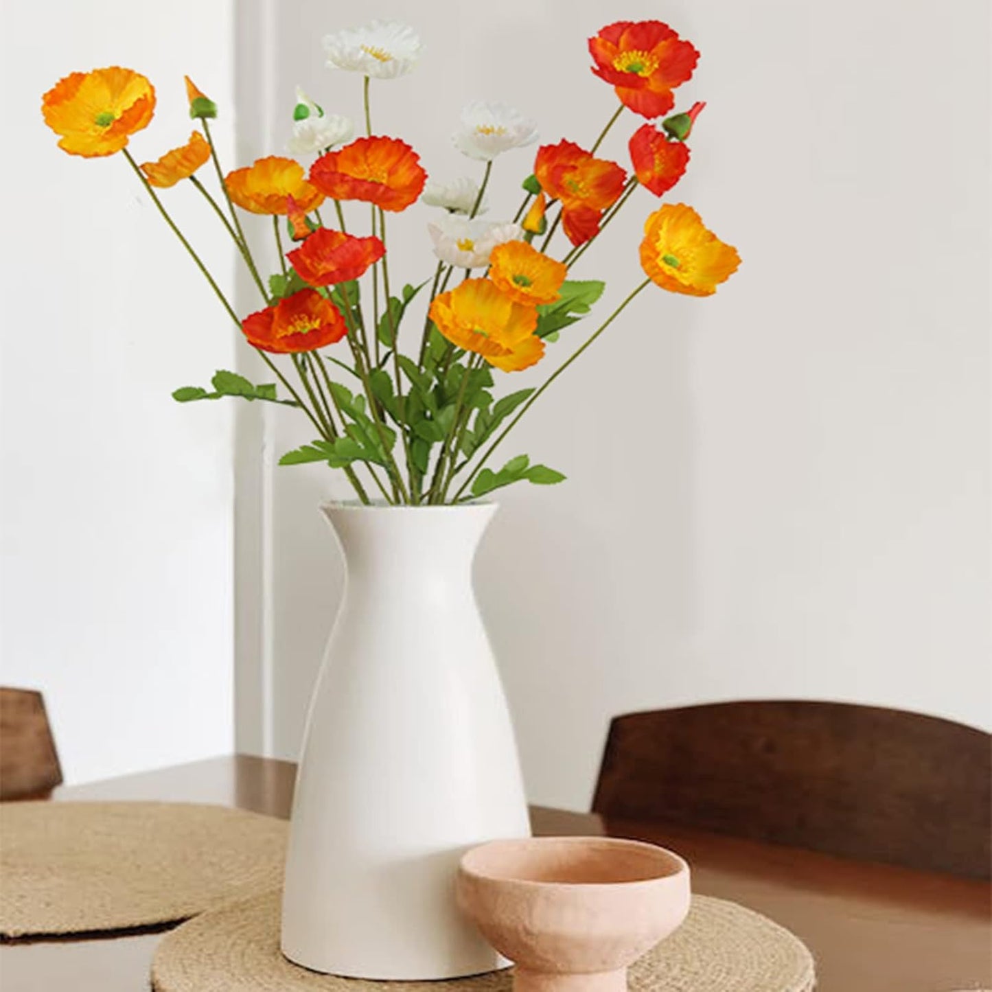 6 Pcs Artificial Poppy Flowers Silk Flower Poppy with Stems Real Touch Faux Poppy Spring Flowers for Home Kitchen Wedding Decorations Floral Arrangement Table Centerpiece