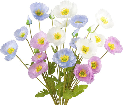 6 Pcs Artificial Poppy Flowers Silk Flower Poppy with Stems Real Touch Faux Poppy Spring Flowers for Home Kitchen Wedding Decorations Floral Arrangement Table Centerpiece