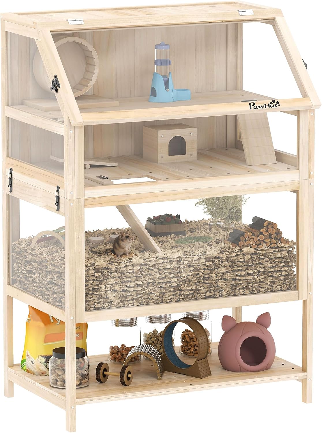 Wooden Hamster Cage with Storage Shelf for Dwarf, 31.5" x 21" x 46"