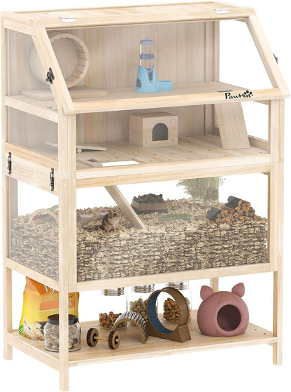 Wooden Hamster Cage with Storage Shelf for Dwarf, 31.5" x 21" x 46"