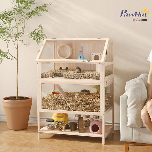 Wooden Hamster Cage with Storage Shelf for Dwarf, 31.5" x 21" x 46"