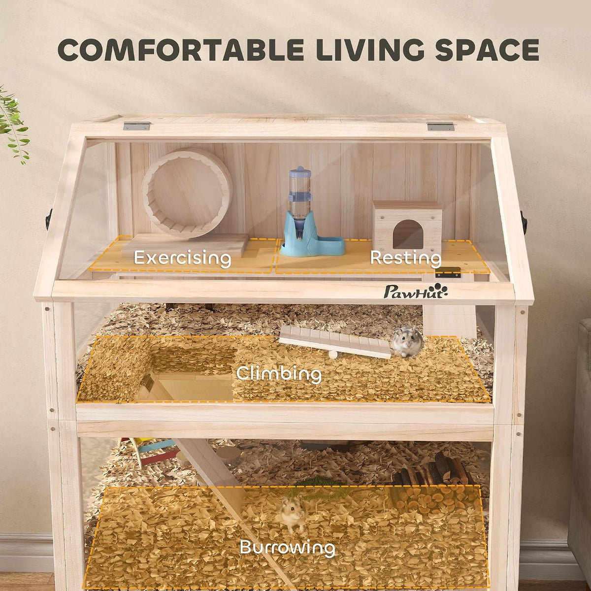 Wooden Hamster Cage with Storage Shelf for Dwarf, 31.5" x 21" x 46"